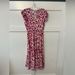 Elegant Pink and White Patterned Midi Dress